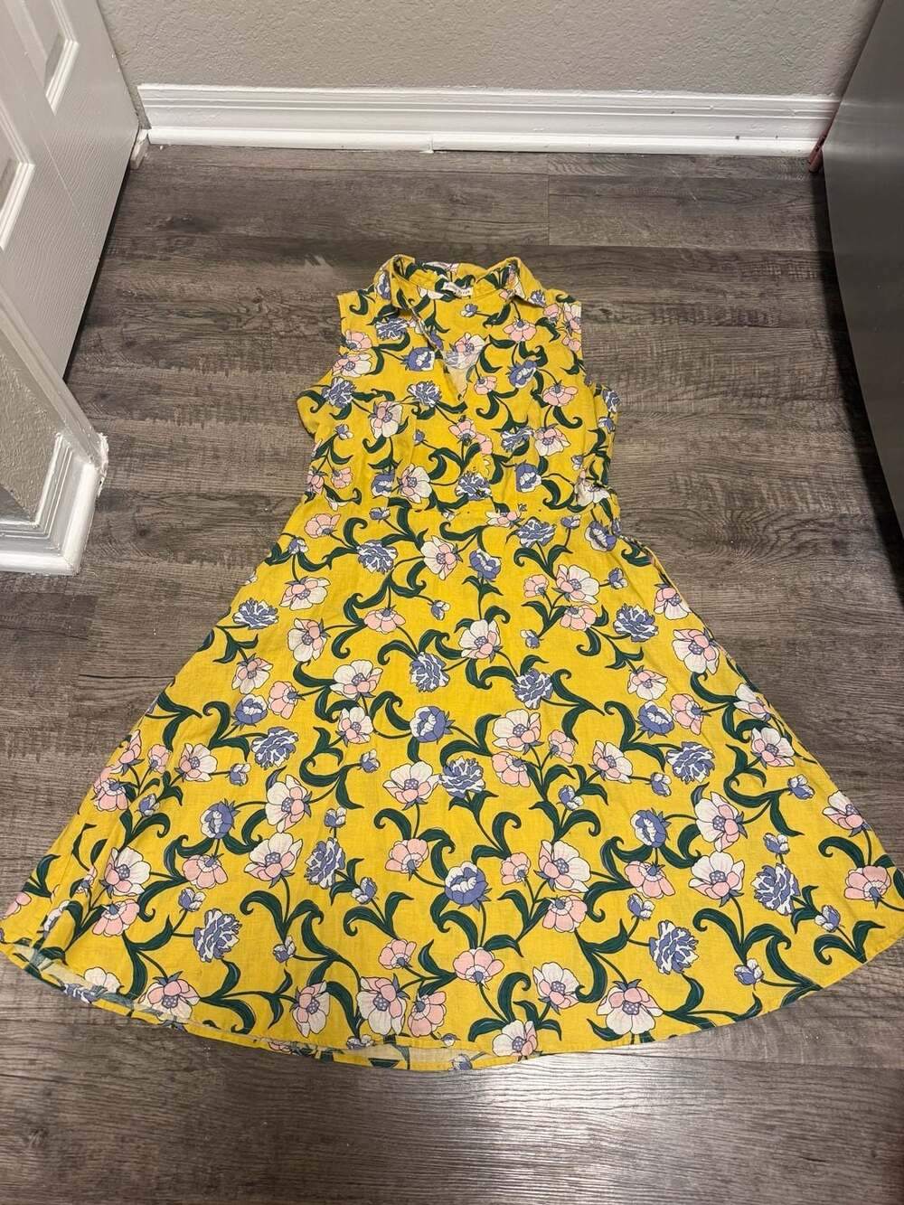 Moon River Yellow Floral Faux Wrap Dress Size S